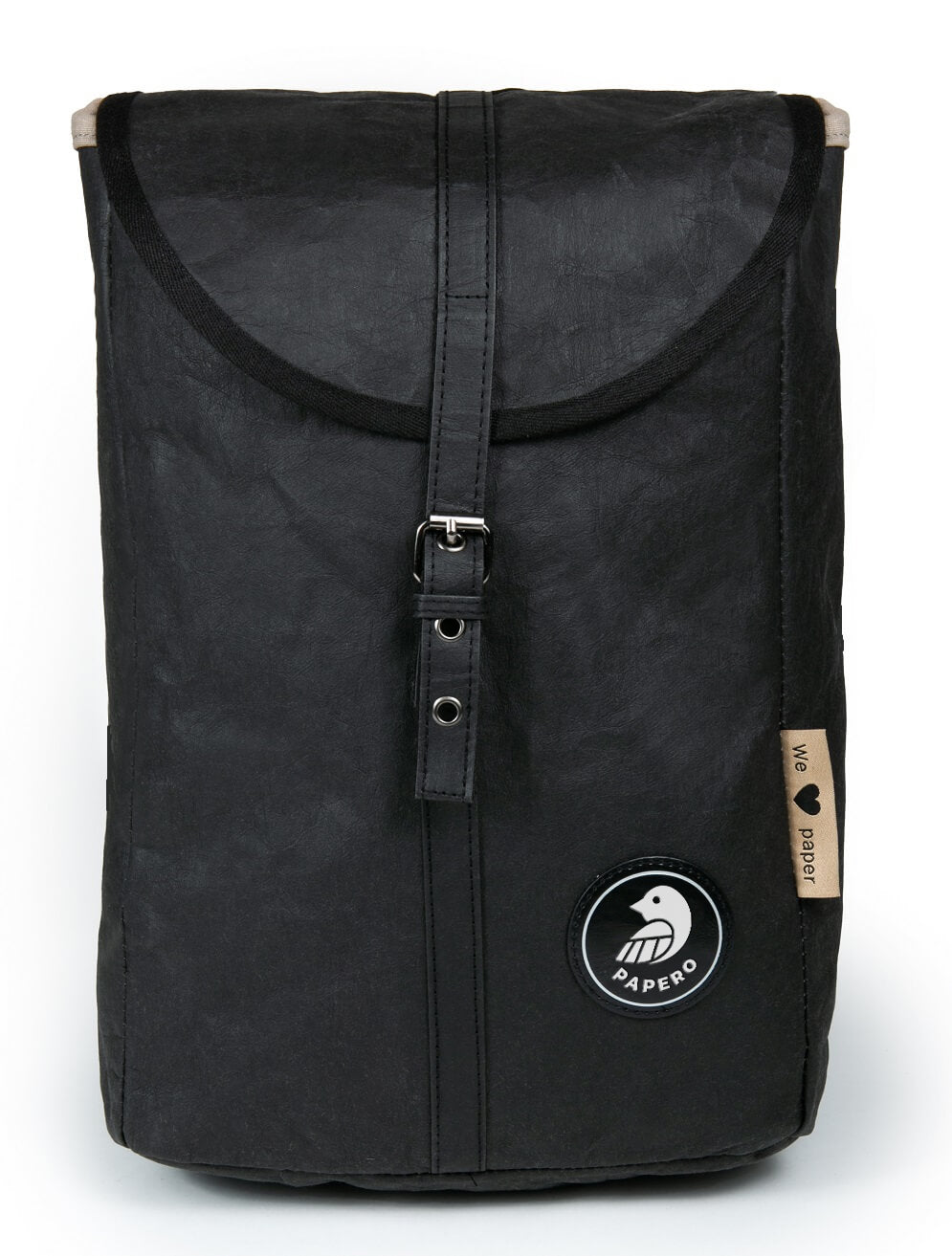 Zaino nero Papero OWL realizzato in carta kraft, vegano sostenibile