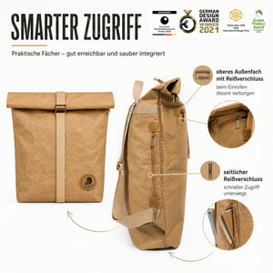 PAPERO Rucksack aus Papier COUGAR 24 L Unisex waschbar, reißfest, wasserfest, nachhaltiger Daypack
